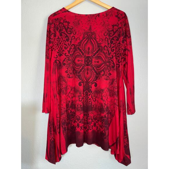 Y2K Red Floral Lace Top Blouse XL Fairy Fairycore Fairygoth Tunic Asymmetrical - Picture 4 of 6
